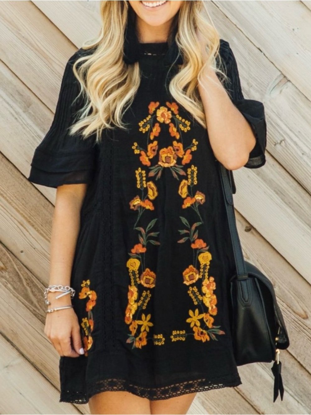 Free People Perfectly Victorian
Embroidered Mini Dress in Black & Orange, Small - Picture 2 of 13